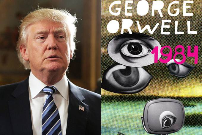 Donald Trump e o livro 1984, de George Orwell (Divulgação/Reuters)